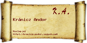 Kránicz Andor névjegykártya